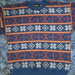 VINTAGE- Men's OR Women's Festive Blue and Red Crewneck Sweater, Size XL